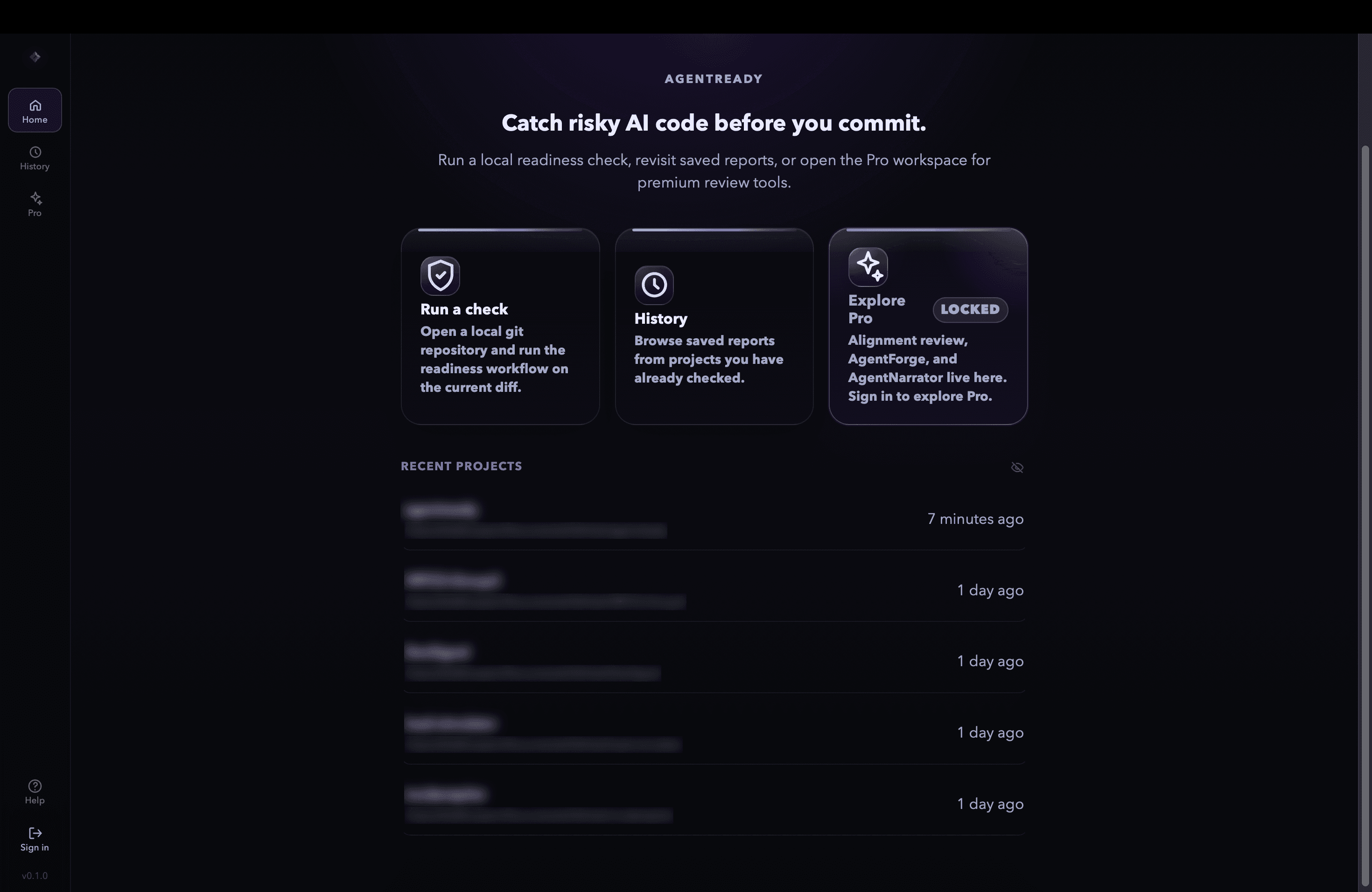 AgentReady home screen